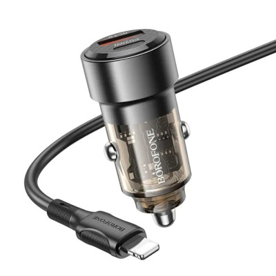 Автомобільний зарядний пристрій BOROFONE BZ20 Smart 38W dual port PD20W+QC3.0 car charger Transparent Black Автомобільний зарядний пристрій BOROFONE BZ20 Smart 38W dual port PD20W+QC3.0 car charger Transparent Black