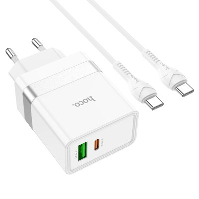 Мережевий зарядний пристрій HOCO N21 Extension speed PD30W+QC3.0 charger set(Type-C to Type-C) White