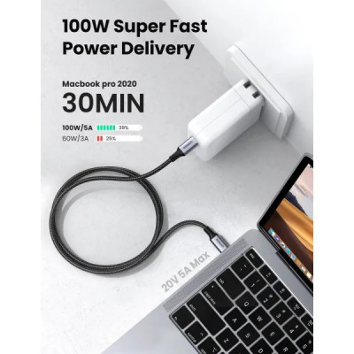 Кабель UGREEN US316 USB-C Cable Aluminum Case with Braided 1m (Black) (UGR-70427)