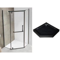 Душевая кабина ASIGNATURA  Turia 90*90  проф.черный мат, стекло прозр, (8 мм), распашная с поддоном черный (39020402+ 39833007)