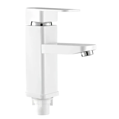 Змішувач для умивальника Plamix Kub-001 White (із підводкою) (PM0611) Змішувач для умивальника Plamix Kub-001 White (із підводкою) (PM0611)