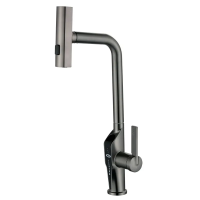 Змішувач для кухні з висувною лійкою Mixxus FALCON 014 GRAPHITE, 4 режими,з індикатором температури Змішувач для кухні з висувною лійкою Mixxus FALCON 014 GRAPHITE, 4 режими,з індикатором температури