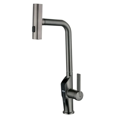 Змішувач для кухні з висувною лійкою Mixxus FALCON 014 GRAPHITE, 4 режими,з індикатором температури