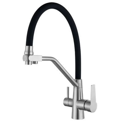 Змішувач для кухні на дві води з гнучким виливом Mixxus FUL-021 REFL.BLACK нерж. сталь SUS304 (MX07 Змішувач для кухні на дві води з гнучким виливом Mixxus FUL-021 REFL.BLACK нерж. сталь SUS304 (MX07