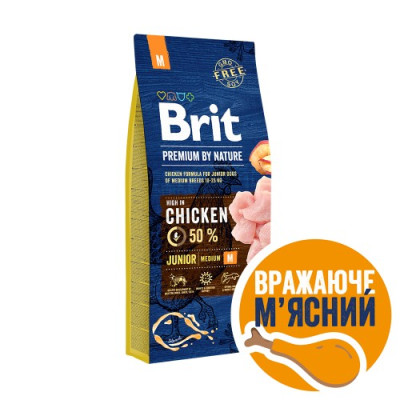 Сухий корм Brit Premium Dog Junior M для цуценят та юніорів середніх порід, з куркою, 15 кг Сухий корм Brit Premium Dog Junior M для цуценят та юніорів середніх порід, з куркою, 15 кг