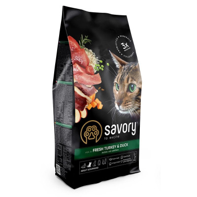 Корм сухий Savory Adult Cat Gourmand Fresh Turkey and Duck для котів-гурманів зі свіжою індичкою та качкою 2 кг Корм сухий Savory Adult Cat Gourmand Fresh Turkey and Duck для котів-гурманів зі свіжою індичкою та качкою 2 кг