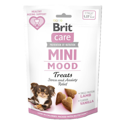 Ласощі Brit Care Mini Treats Mood для собак малих порід, проти стресу, з ягням, смак ванілі, 50 г Ласощі Brit Care Mini Treats Mood для собак малих порід, проти стресу, з ягням, смак ванілі, 50 г