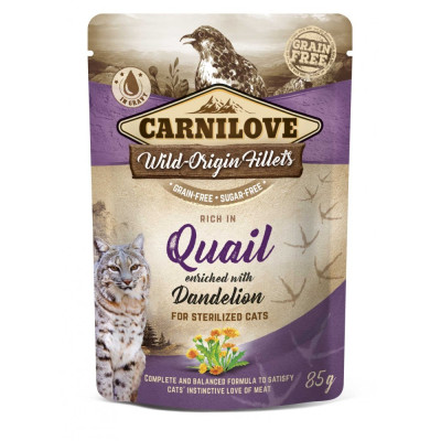 Корм вологий Carnilove Quail with Dandelion д/стерилізованих котів перепіла і кульбаба 85 г Корм вологий Carnilove Quail with Dandelion д/стерилізованих котів перепіла і кульбаба 85 г