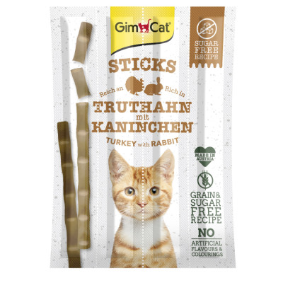 Ласощі GimCat м’ясні палички для котів з індичкою та кроликом 4 шт Ласощі GimCat м’ясні палички для котів з індичкою та кроликом 4 шт