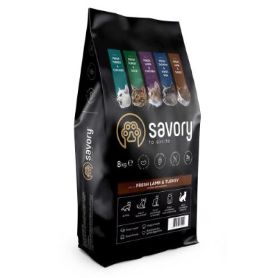 Сухий корм Savory для котів з чутливим травленням, зі свіжим ягням та індичкою, 8 кг Сухий корм Savory для котів з чутливим травленням, зі свіжим ягням та індичкою, 8 кг