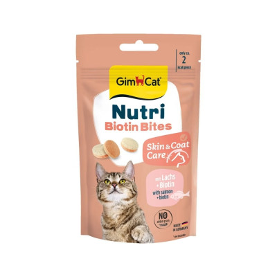 Вітаміни GimCat Nutri Biotin Bites для дорослих котів для покращення стану шкіри та шерсті з біотином 40 г