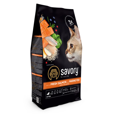 Корм сухий Savory Kitten rich in Fresh Salmon with Marine Fish для кошенят всіх порід зі свіжим лососем та морською рибою 40