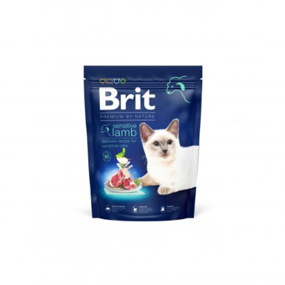 Сухий корм Brit Premium Cat by Nature Sensitive для котів із чутливим травленням, з ягням, 300 г Сухий корм Brit Premium Cat by Nature Sensitive для котів із чутливим травленням, з ягням, 300 г