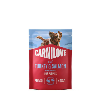 Корм вологий Carnilove Turkey & Salmon with Blueberries для цуценят паштет індичка і лосось з лохиною 300 г Корм вологий Carnilove Turkey & Salmon with Blueberries для цуценят паштет індичка і лосось з лохиною 300 г