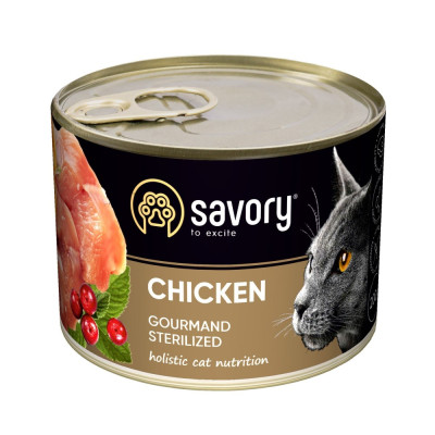 Корм вологий Savory Cat Can Adult Sterilised консерви для стерилізованих котів з куркою 200 г Корм вологий Savory Cat Can Adult Sterilised консерви для стерилізованих котів з куркою 200 г