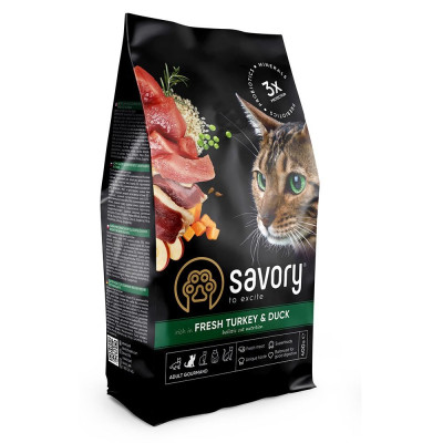 Корм сухий Savory Adult Cat Gourmand Fresh Turkey and Duck для дорослих котів зі свіжою індичкою і качкою 400 г Корм сухий Savory Adult Cat Gourmand Fresh Turkey and Duck для дорослих котів зі свіжою індичкою і качкою 400 г