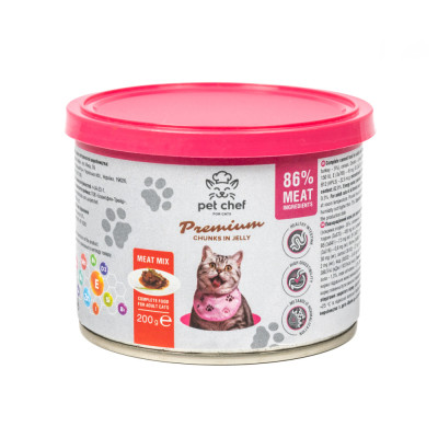 Вологий корм для котів Pet Chef шматочки в желе М’ясний мікс 200 г Вологий корм для котів Pet Chef шматочки в желе М’ясний мікс 200 г