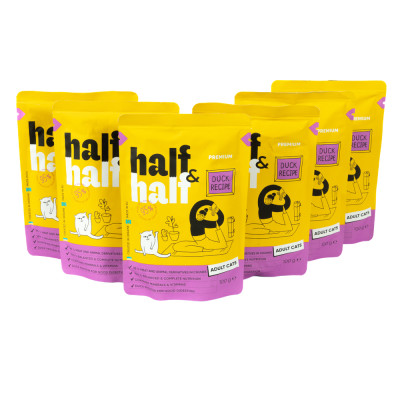 Набір паучів HalfHalf д/дорослих котів качка/соус 5+1 Набір паучів HalfHalf д/дорослих котів качка/соус 5+1
