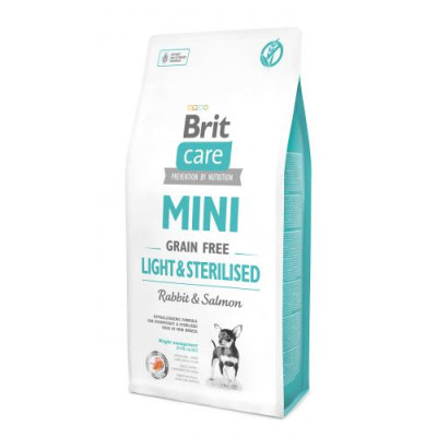 Сухий корм Brit Care GF Mini Light & Sterilised для дорослих собак дрібних порід із зайвою вагою або стерилізованих, з кроликом та лососем, 7 кг Сухий корм Brit Care GF Mini Light & Sterilised для дорослих собак дрібних порід із зайвою вагою або стерилізованих, з кроликом та лососем, 7 кг