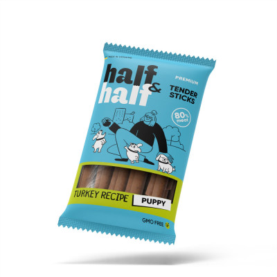 Ласощі HalfHalf м ясні палички для цуценят, з індичкою 100 г Ласощі HalfHalf м ясні палички для цуценят, з індичкою 100 г