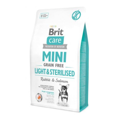 Сухий корм Brit Care GF Mini Light & Sterilised для дорослих собак дрібних порід із зайвою вагою або стерилізованих, з кроликом та лососем, 2 кг Сухий корм Brit Care GF Mini Light & Sterilised для дорослих собак дрібних порід із зайвою вагою або стерилізованих, з кроликом та лососем, 2 кг