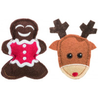 Іграшка для котів Trixie Різдвяні лось та пряникова фігурка фетр 2 шт. 8 см Іграшка для котів Trixie Різдвяні лось та пряникова фігурка фетр 2 шт. 8 см
