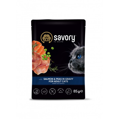 Корм вологий Savory Adult Cat Pouch Salmon and Peas in Gravy для дорослих котів з лососем та горошком у соусі 85 г Корм вологий Savory Adult Cat Pouch Salmon and Peas in Gravy для дорослих котів з лососем та горошком у соусі 85 г