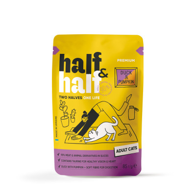 Корм вологий Half&Half для дороcлих котів з качкою та гарбузом в соусі 85 г Корм вологий Half&Half для дороcлих котів з качкою та гарбузом в соусі 85 г