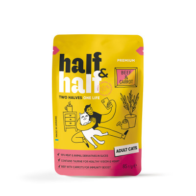 Корм вологий Half&Half для дороcлих котів з яловичиною та морквою в желе 85 г Корм вологий Half&Half для дороcлих котів з яловичиною та морквою в желе 85 г