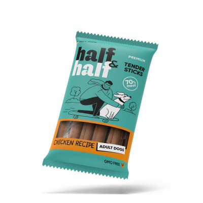 Ласощі HalfHalf м ясні палички для собак, з куркою 100 г Ласощі HalfHalf м ясні палички для собак, з куркою 100 г