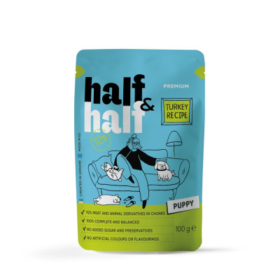 Корм вологий Half&Half Turkey in Gravy for Puppy шматочки індички в соусі для цуценят 100 г Корм вологий Half&Half Turkey in Gravy for Puppy шматочки індички в соусі для цуценят 100 г