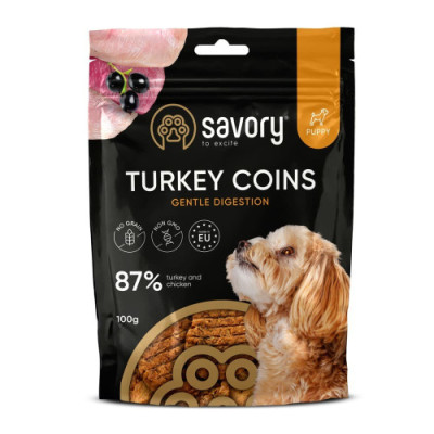 Джерки Savory Puppy Coins With Turkey, монетки для цуценят з індичкою, 100 г Джерки Savory Puppy Coins With Turkey, монетки для цуценят з індичкою, 100 г