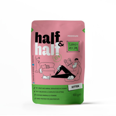 Корм вологий HalfHalf для кошенят шматочки з індичкою у желе у формі пауча 100г Корм вологий HalfHalf для кошенят шматочки з індичкою у желе у формі пауча 100г