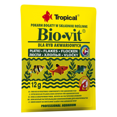 Корм Tropical Bio-Vit для травоїдних акваріумних риб пластівці 12 г Корм Tropical Bio-Vit для травоїдних акваріумних риб пластівці 12 г