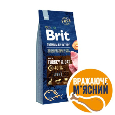 Сухий корм Brit Premium Dog Light для собак із зайвою вагою, з індичкою, 15 кг Сухий корм Brit Premium Dog Light для собак із зайвою вагою, з індичкою, 15 кг