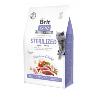 Сухий корм Brit Care Cat GF Sterilized Weight Control для стерилізованих котів з надмірною вагою, качка та індичка, 400 г Сухий корм Brit Care Cat GF Sterilized Weight Control для стерилізованих котів з надмірною вагою, качка та індичка, 400 г