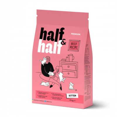 Сухий корм Half&Half для кошенят, з яловичиною, 8 кг Сухий корм Half&Half для кошенят, з яловичиною, 8 кг