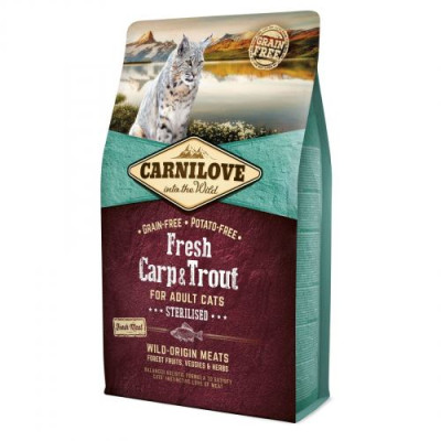 Сухий корм Carnilove Fresh Carp & Trout для стерилізованих котів, риба, 2 кг Сухий корм Carnilove Fresh Carp & Trout для стерилізованих котів, риба, 2 кг