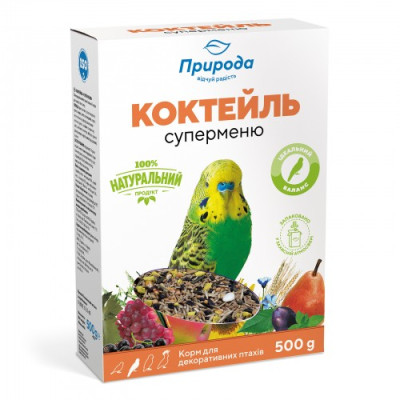 Корм Природа Коктейль «Суперменю» для хвилястих папуг, 500 г Корм Природа Коктейль «Суперменю» для хвилястих папуг, 500 г