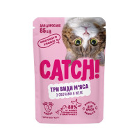 Корм вологий Catch! для дороcлих котів три види м’яса з овочами в желе 85 г Корм вологий Catch! для дороcлих котів три види м’яса з овочами в желе 85 г