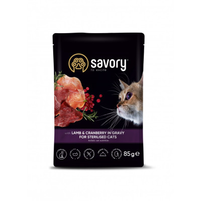 Корм вологий Savory Sterilised Cat Pouch Lamb and Cranberry in Gravy для стерилізованих котів з ягням та журавлиною у соусі Корм вологий Savory Sterilised Cat Pouch Lamb and Cranberry in Gravy для стерилізованих котів з ягням та журавлиною у соусі