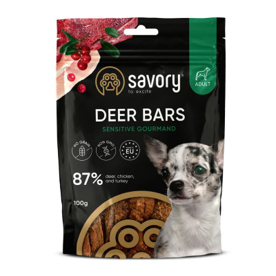 Джерки Savory Bars With Venison батончики для собак з олениною 100 г Джерки Savory Bars With Venison батончики для собак з олениною 100 г