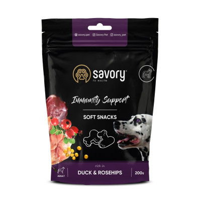 М’які ласощі Savory Immunity Duck and Rosehip для дорослих собак усіх порід для зміцнення імунітету з качкою та шипшиною 200 М’які ласощі Savory Immunity Duck and Rosehip для дорослих собак усіх порід для зміцнення імунітету з качкою та шипшиною 200