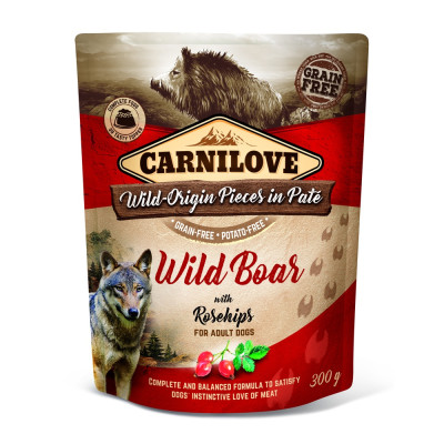 Корм вологий Carnilove Pate Wild Boar with Rosehips пауч для собак з диким кабаном і шипшиною 300 г Корм вологий Carnilove Pate Wild Boar with Rosehips пауч для собак з диким кабаном і шипшиною 300 г