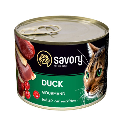 Корм вологий Savory Cat Can Adult Duck консерви для вибагливих котів з качкою 200 г