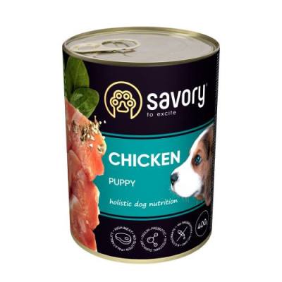 Вологий корм Savory для цуценят усіх порід, з куркою, 400 г