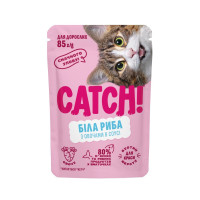 Корм вологий Catch! для дороcлих котів з білою рибою та овочами в соусі 85 г Корм вологий Catch! для дороcлих котів з білою рибою та овочами в соусі 85 г