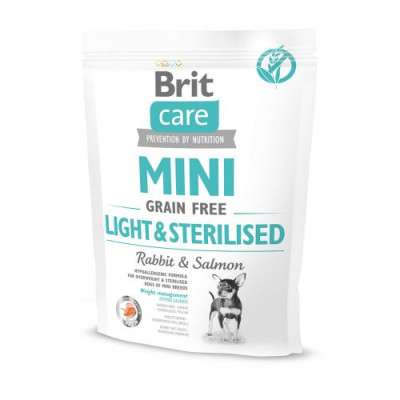 Сухий корм Brit Care GF Mini Light & Sterilised для дорослих собак дрібних порід із зайвою вагою або стерилізованих, з кроликом та лососем, 400 г Сухий корм Brit Care GF Mini Light & Sterilised для дорослих собак дрібних порід із зайвою вагою або стерилізованих, з кроликом та лососем, 400 г