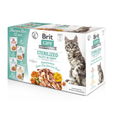 Корм вологий для стерилізованих котів Brit Care Flavour box Sterilized філе в соусі, набір паучів 12 х 85 г Корм вологий для стерилізованих котів Brit Care Flavour box Sterilized філе в соусі, набір паучів 12 х 85 г