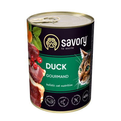 Корм вологий Savory Cat Can Adult Duck консерви для вибагливих котів з качкою 400 г Корм вологий Savory Cat Can Adult Duck консерви для вибагливих котів з качкою 400 г